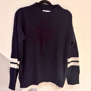 La Ligne Navy Blue Women's Varsity Sweater with Cream Stripes sz S